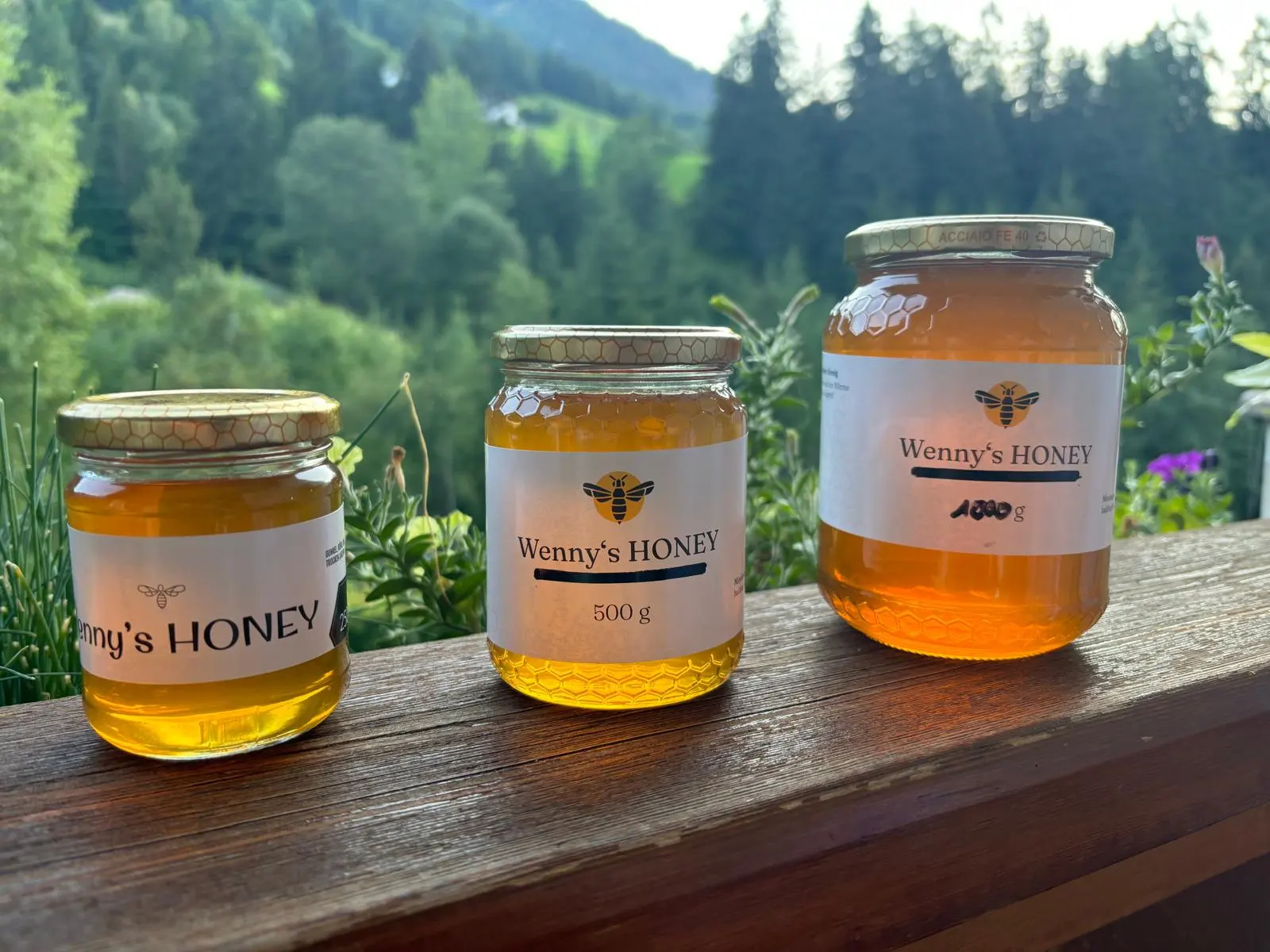 Wenny's Honey jars on the balcony